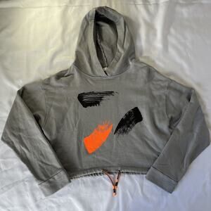 Suzy D London Womens Cropped Hoodie Gray Size S Art Maya Paint Print Drawstring